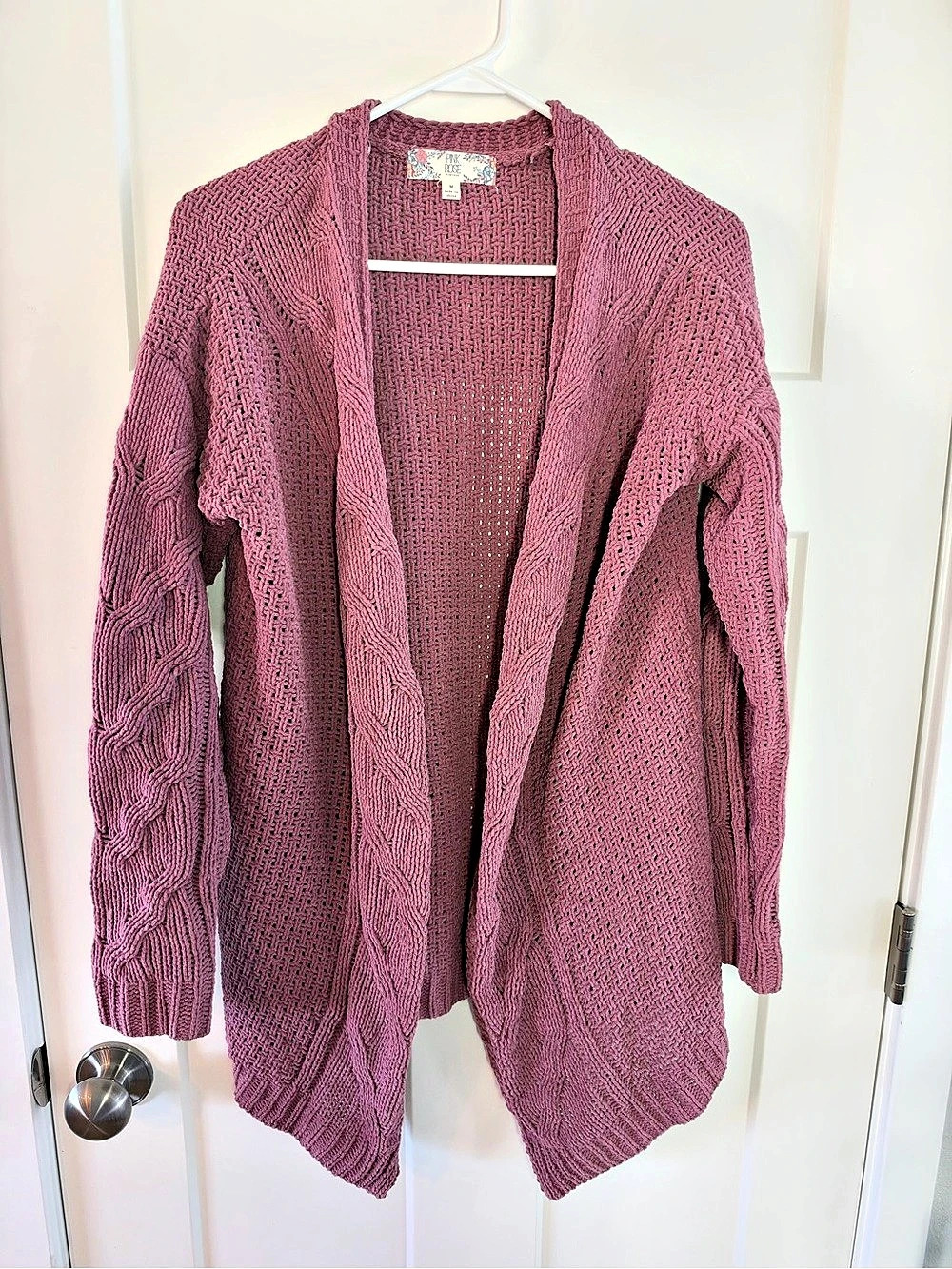 PNK ROSE Open Front Knit Cardigan in Pink Size Medium